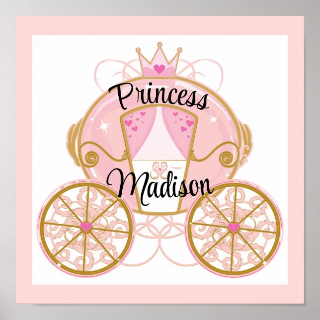 Poster Carruagem Real da Princesa Arte de Parede Rosa e D (Frente)