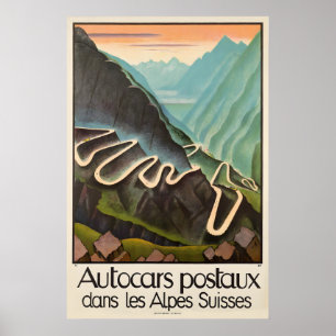 Poster Carruagens Postais nos Alpes Suíços Viagem Vintage