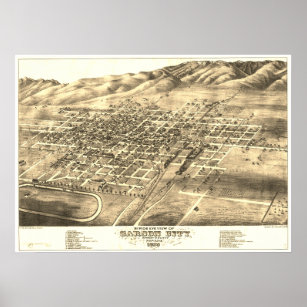 Poster Carson City, NV cerca de 1875 "Bird's Eye" Map