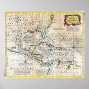 Pôster Carta 1720 das Índias Ocidentais