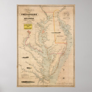 Pôster Carta 1852 do Chesapeake e das baías de Delaware