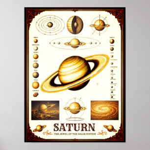 Poster Carta Astronômica de Saturno e suas Luas