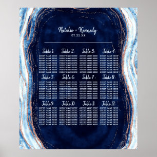 Poster Carta azul do assento da mesa do casamento de