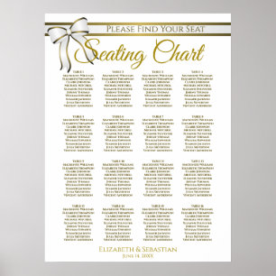 Poster Carta branca & Dourado do assento do casamento da