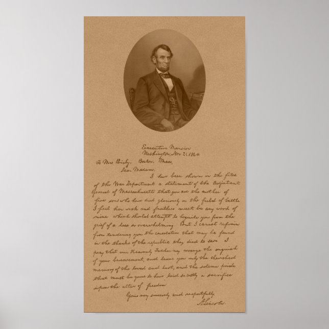 Pôster Carta de Abraham Lincoln à Sra. Bixby (Frente)