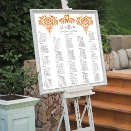 Pôster Carta de Assentos Coral Swan Lovebird Damask