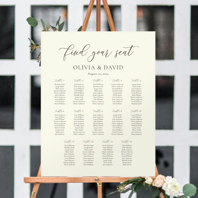 Poster Carta de Assentos da Mesa Ivory & Taupe Script 14 (Criador carregado)