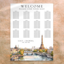 Carta de Assentos de Casamento com Aquarela Paris 