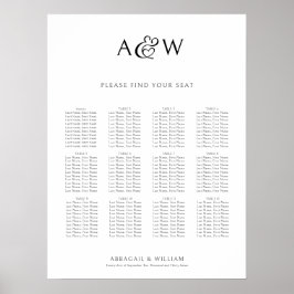 Poster Carta de Assentos de Casamento com Monograma e E C