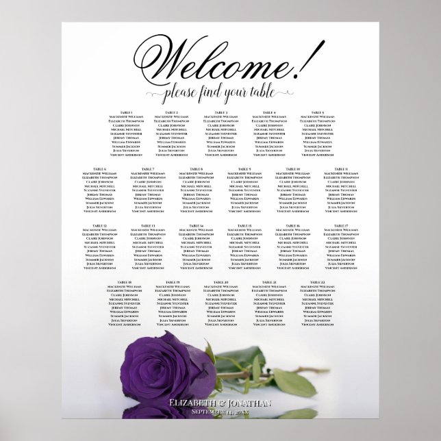 Poster Carta de Assentos de Casamento de Mesa 22 Rosa Rox (Frente)