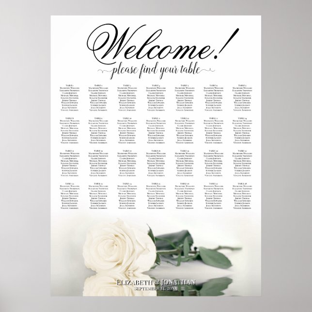 Poster Carta de Assentos de Casamento de Mesa 28 Rosa Bra (Frente)
