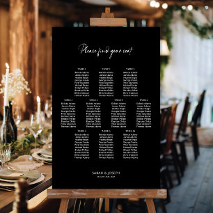 Poster Carta de Assentos de Casamento de Mesa Preto Elega