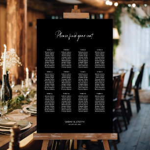 Poster Carta de Assentos de Casamento de Mesa Preto Elega
