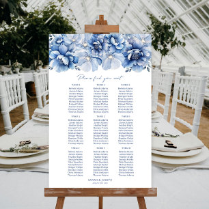 Poster Carta de Assentos de Casamento Floral Azul Mesa 9