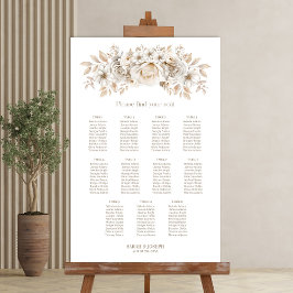 Poster Carta de Assentos de Casamento Floral Branca 11 Me