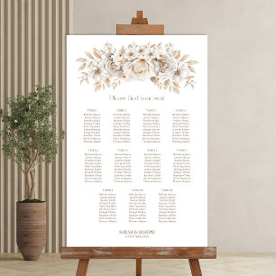 Poster Carta de Assentos de Casamento Floral Branca 11 Me