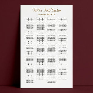 Poster Carta de Assentos de Casamento Simples para 200 Pe