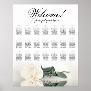 Poster Carta de Assentos de Mesa Elegante Rosa Branca Mar