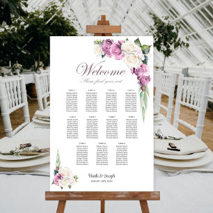 Poster Carta de Assentos Floral Rosa e Branco de Mesa 11