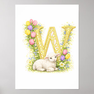 Poster Carta de Berçário W Cordeiro Bebê Inicial Dourado