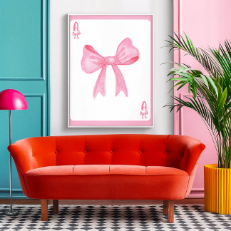 Poster Carta de Jogar Estética Coquete com Laço Rosa