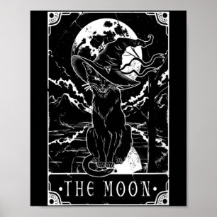 Poster Carta de Tarot Feminina Lua Crescente e Gato Preto