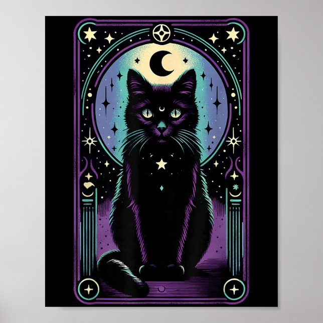 Poster Carta de Tarot Lua Crescente Gato Preto Amante Tar (Frente)