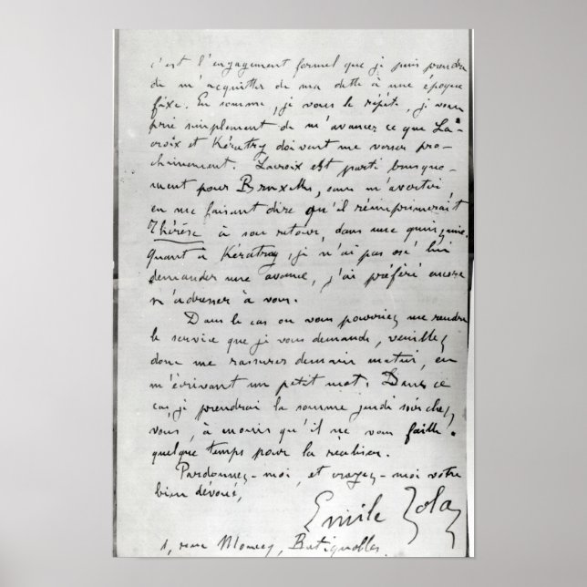 Poster Carta de Zola a Edouard Manet 1868 (Frente)