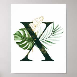 Poster Carta Decorativa X com folhas tropicais
