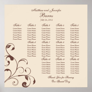 Pôster Carta do assento da recepção de casamento -