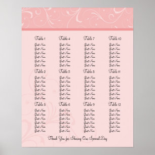 Pôster Carta do assento da recepção de casamento -