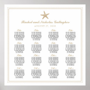 Poster Carta do assento do casamento da estrela do mar de