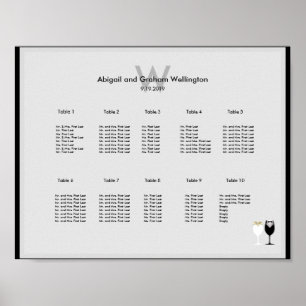 Poster Carta do assento do casamento de Glases do vinho