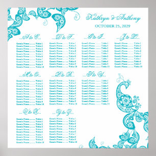 Pôster Carta do assento do casamento do pavão de Paisley