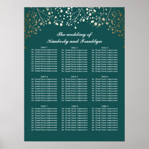 Pôster Carta Dourado do assento do casamento da cerceta