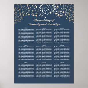 Pôster Carta Dourado do assento do casamento do marinho