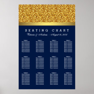 Poster Carta Dourado do assento do casamento dos azuis