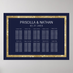 Poster Carta Dourado do assento do Sequin dos azuis