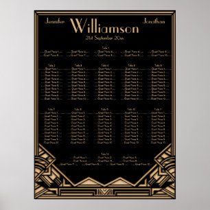 Poster Carta Dourado preta do assento do casamento do