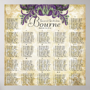Pôster Carta Dourado roxa do assento do casamento do