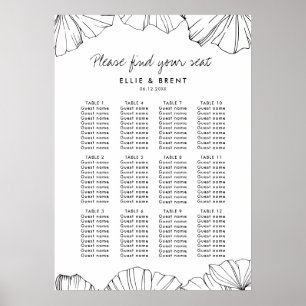Poster Carta elegante do assento do casamento de Biloba