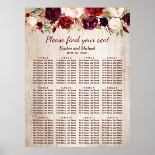 Poster Carta floral de madeira rústica do assento do