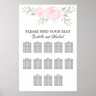 Poster Carta floral do assento 13-Table da aguarela