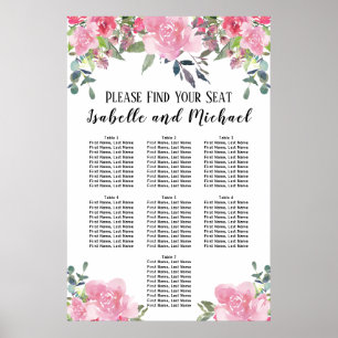 Poster Carta floral do assento 7-Table da aguarela