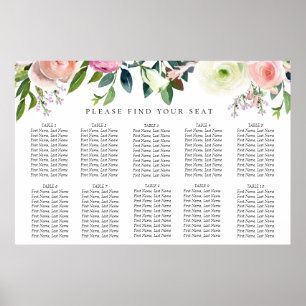 Poster Carta floral do assento do casamento da aguarela