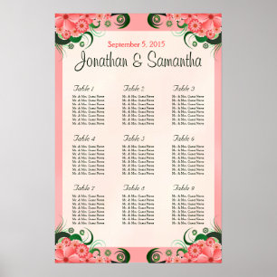Poster Carta floral do assento do casamento da mesa do