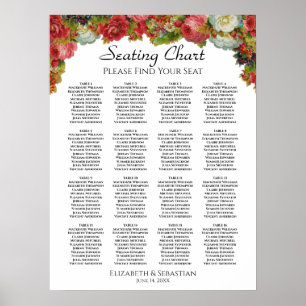 Poster Carta floral do assento do casamento de 16 mesas