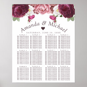 Poster Carta floral do assento do casamento de Borgonha