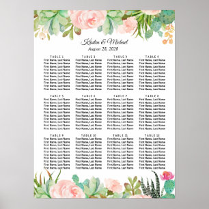 Poster Carta floral do assento do casamento do cacto do