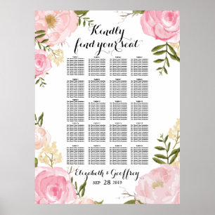 Poster Carta floral do assento do casamento do rosa